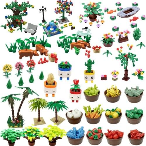 Lockong City Flowers Plant Decoration Greening Beach Coconut Tree Building Blocks Childs Gift Educational Toys Cities Model