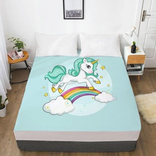 Unicorn Cartoon Fitted Sheets Mattress Cover With Elastic Band 3D Bed Sheet LinensFor Baby Kids Child Girls Boys 200x200 180x200