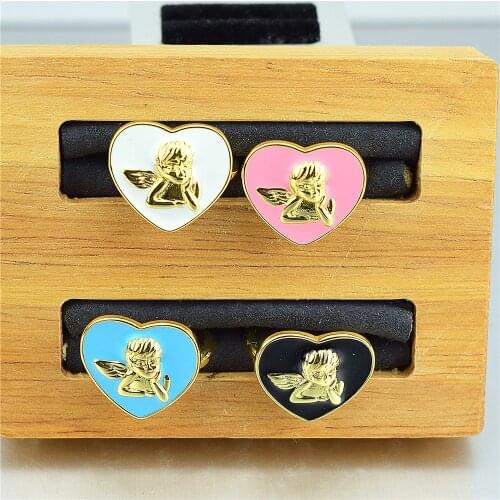 Little Angel Enamel Ring Adjustable Jewelry with Heart-shaped Opening Lucky Jewelry Enamel Charm Angel Charm