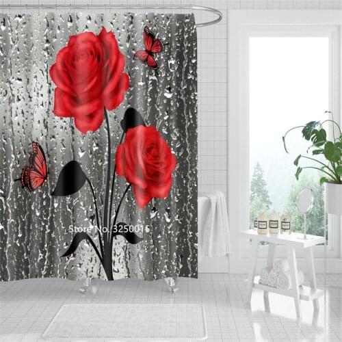 Art Bouquet Cartoon Animal Small Fresh Flower Shower Curtain Bathroom Shower Partition Waterproof and Mildew Proof Belt Hook