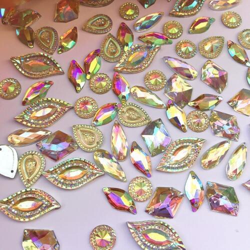 RESIN Fine Beads Mixed Shape AB Sew on Diamante Rhinestones Crystal Stone Gemstone Sewing for Wedding Gown Costumes Dress Crafts