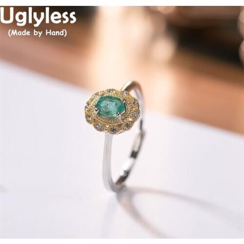 Uglyless Delicate MINI Emerald Rings for Women Shinning Crystals Korean Stylish Fashion Jewelry 925 Silver Gemstones Rings Vogue