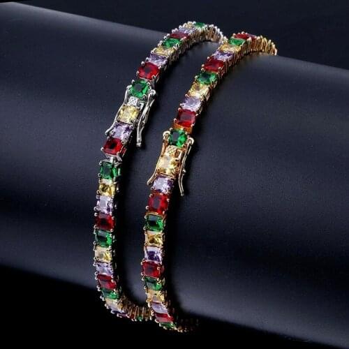Multicolor AAA+ Cubic Zirconia Bling Iced Out Tennis Bracelet for Men Women Hip Hop Rapper Jewelry 1 Row CZ Charm Bracelets Gold