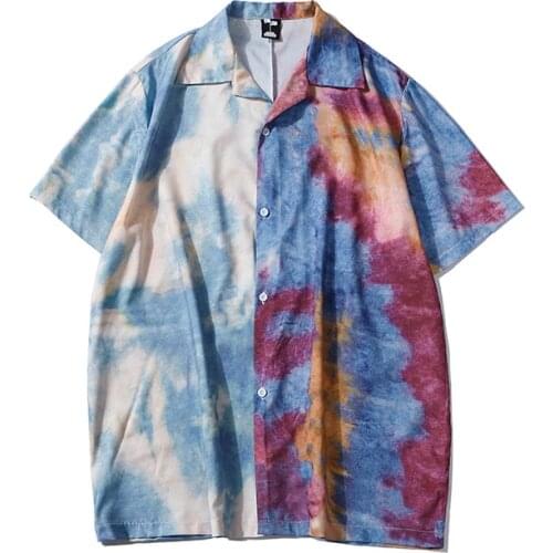2021 Summer New Men Hawaiian Beach Short Sleeve Shirt Mens Vintage Style Tie Dye Shirts Oversized Color Matching Casual Tops