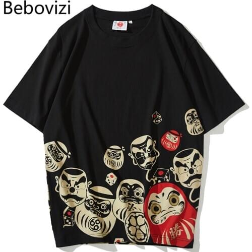 Bebovizi Mascot Damo Egg Print TShirts Japanese Streetwear Style Mens Short Sleeve T-shirts Hip Hop Sure To Win Tees Plus Size