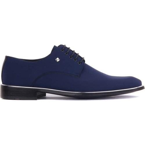 Male Navy Blue Genuine Leather and Textile Lace-Up Classic Shoes FSC8003LACİ