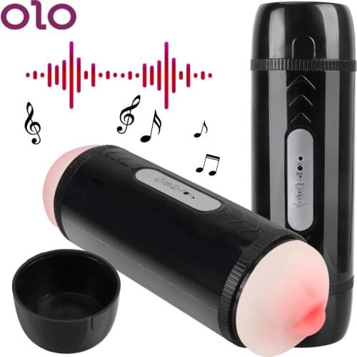 OLO Dual Head Male Masturbation Cup Voice Interaction Vibrator Deep Throat Pussy Mouth Male Masturbator Real Vagina for Men