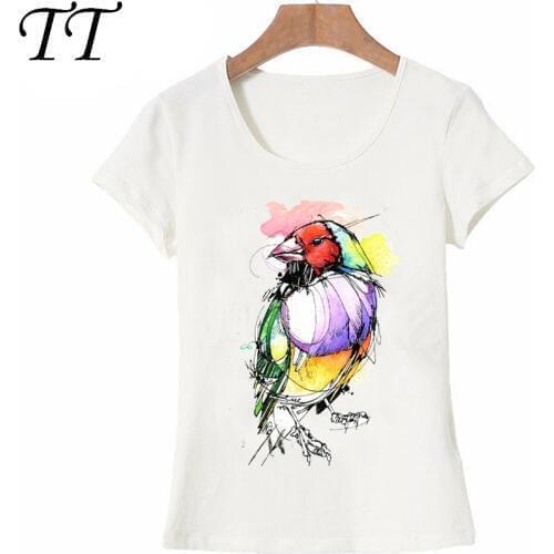 New Arrival T shirt women Gouldian Finch watercolor painting T-Shirt cute bird print Summer women T-Shirt female casual Tops Tee