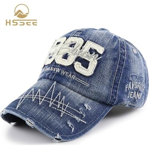 HSSEE Official authentic fishing cap breathable comfort cotton men baseball cap truck driver denim cloth hat sports accessories