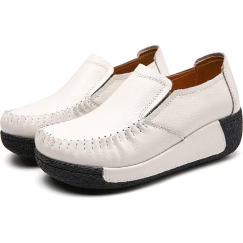 Autumn Womens Shoes Platform Flats Sneakers Female Moccasins Shoes Women Creepers Slip On Shoes Genuine Leather Ladies Loafers