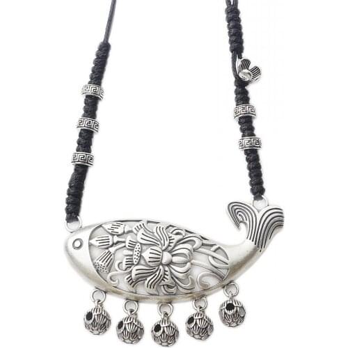 BOCAI S925 pure silver necklace Retro national style fish tassel lotus necklace 2020 new Thai silver fashion jewelty for women