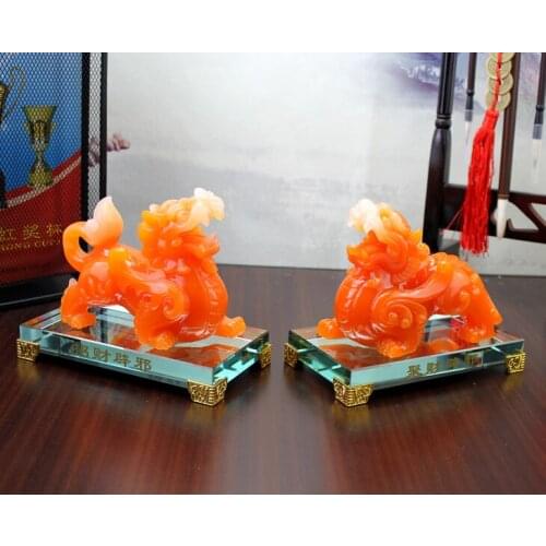 A pair 2PCS Home store Company SHOP talisman Bring wealth money GOOD LUCK Dragon PI XIU jade resin FENG SHUI decor ART Statue