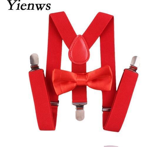 Yienws Suspensorio Bow Tie Suspenders for Women Men Butterfly Braces Red Pink Breteles Boys Jartiyer Kids Szelki YiA095