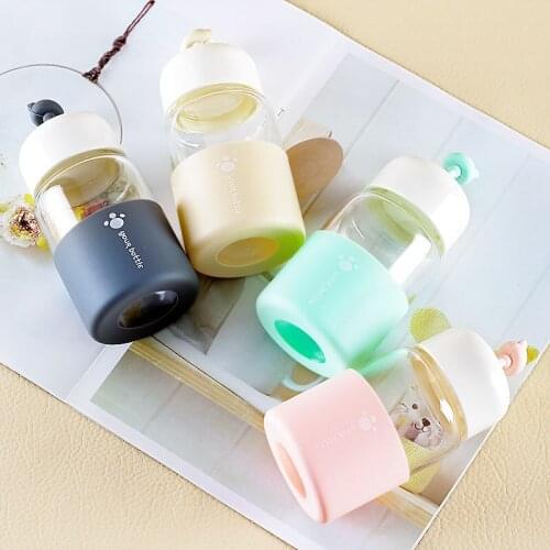 Portable Sports Water Bottle Cute Lovely Glass Bottle for Water for Girls Student With Silicone Cover Milk Bottle Drinkware