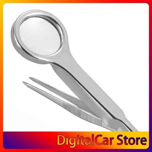 Portable Size Multifunctional 10X Magnifier Stainless Steel Magnifying Glass With Tweezer Handheld Repairing Loupe Tool
