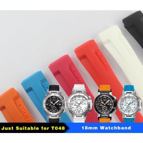 Female T048217A Rubber Strap 17mm (Buckle16mm) T-RRCE Expert Black Silicone T048217 Watchband For T048 Woman
