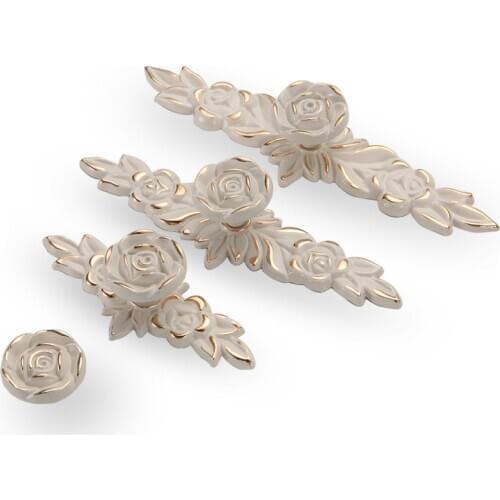 1PCS European Ivory Rose style Cabinet Handles and Knobs Modern Simple Wardrobe Drawer Door Pulls Furniture Hardware