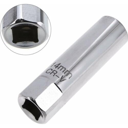 Silver 14mm MINI Spark Plug Socket Removal Installation Wrench Magnetic Removal Tool Thin Wall 3/8" Drive For BMW Nissan