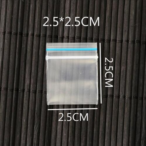 Thick Plastic PE Zip Lock 2.5x2.5cm Packaging Bags 100pcs/lot Transparent Blue Border Jewelry Packaging Bag
