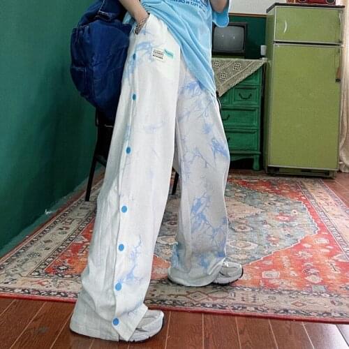 Street hip hop girl tie dye loose size BF boyfriend SLIM STRAIGHT pants casual pant trousers