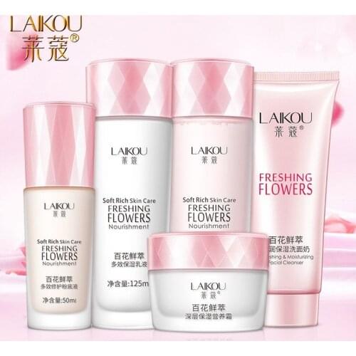 LAIKOU 5PCS Skin Care Product Set Moisturizing Face Tonic Cream Facial Cleanser Whitening Dry Essence Face Skin Serum Cosmetic