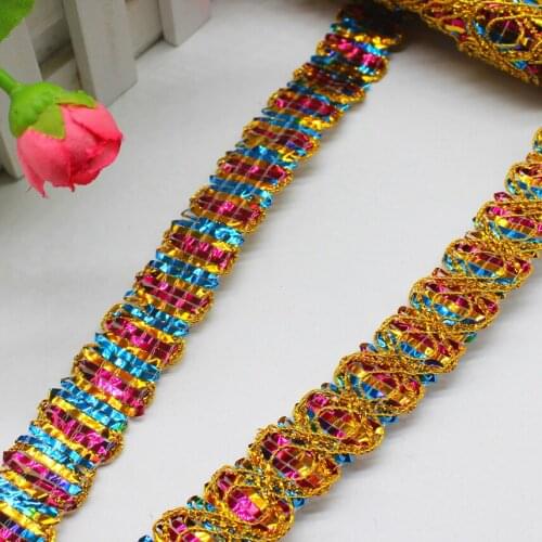 Bright Rainbow Lace Ribbons Shiny Hologram 14 Yards/Lot Braided Band Cosplay Costumes Appliqued Lace Sewing Apparel Tape 2.3CM