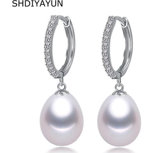 SHDIYAYUN Pearl Earrings Genuine Natural Freshwater Pearl 925 Sterling Silver Drop Earrings Pearl Jewelry For Wemon Classical