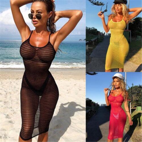 Womens Lace Sexy Summer Crochet Bathing Suit Bikini Swimwear Cover Up Beach Dress Hollow Out One Piece Tops