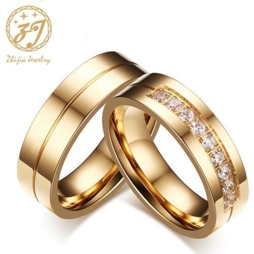 Zhijia Classic Gold Color Couple Ring For Women & Men Fashion Jewelry Eternity Love Gift 316L Stainless Steel Rings Never Fade