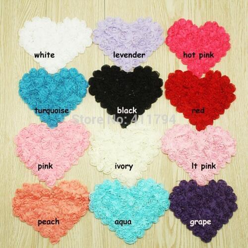 120pcs/lot , 4.75" chiffon heart, shabby chiffon rose heart trim(12 colors IN STOCK)