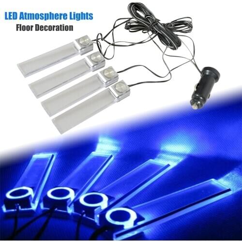4x Car Interior Atmosphere Light Strip Blue LED Dash Floor Foot Light Decorative Lamp Interior RV Camper Accessories Universal