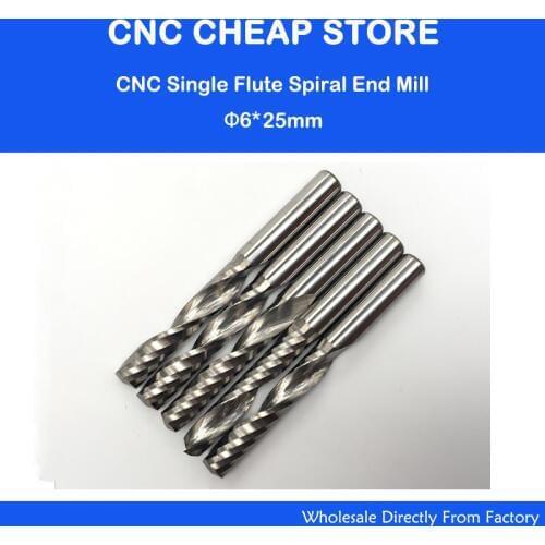 5pcs 6mm 1/4" High Quality Carbide CNC Router Bits One Single Flute End Mill Tools 25mm