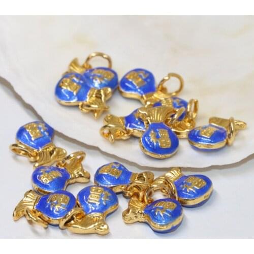 5pcs lovely bless money bag shape gold-color accessories cloisonne spacers beads 9*13mm diy findings making B2461