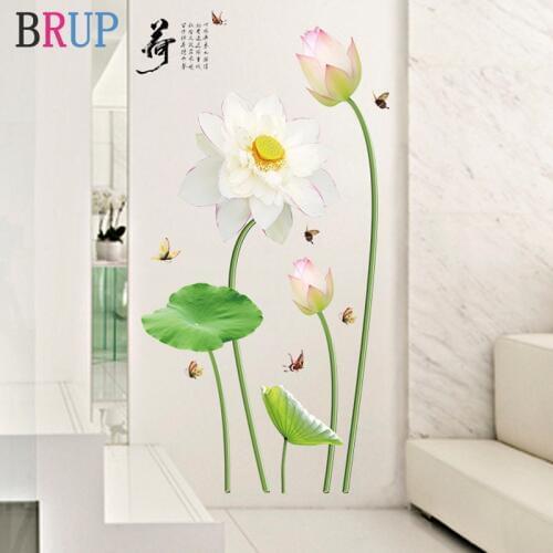 76*140cm White Lotus Flower Wall Stickers Butterfly Home Decor for Living Room Wall Decal Vinyl DIY Mural Room Decoration