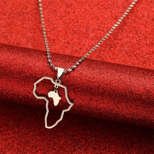 African Map Necklace Jewelry Gold Silver Color Africa Ornaments Traditional Pendant Necklace