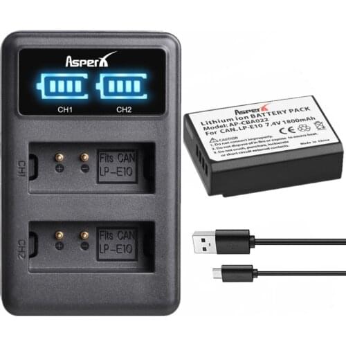 1800mAh LP-E10 LPE10 LP E10 Battery with LED Charger for Canon EOS 4000D 3000D 2000D 1500D 1300D 1200D 1100D Rebel T3 T5 T6 T7