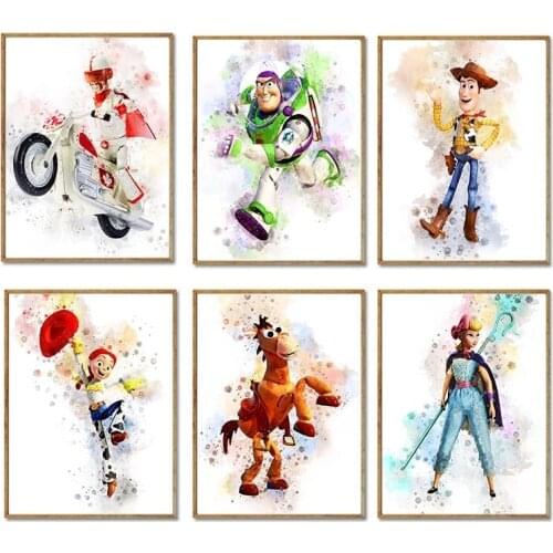 Watercolor Toy Story Poster Disney Canvas Print Wall Art Posters for Boys Kids Bedroom Decor Birthday Gift Nursery Home Decor