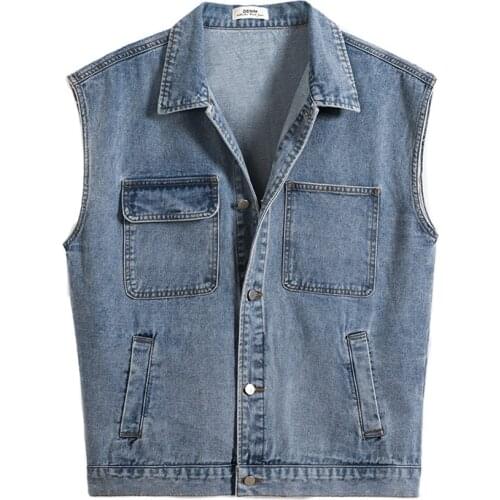 Denim jacket sleeveless vest men Jeans Jackets trend casual fashion Ripped Many pockets Tops Plus Size Button cotton Coats