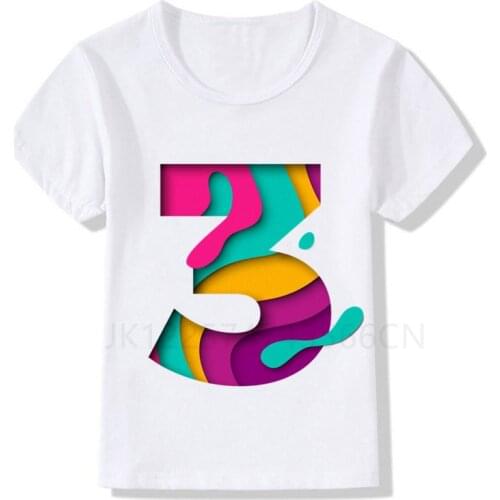 Kids Colorful Painting 1-9 Birthday Number Print T Shirt Children Birthday Boy T-shirts Boy&Girl Funny Gift Tshirt Present