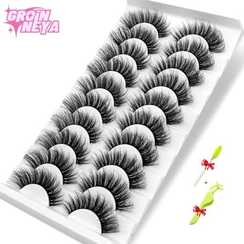 GROINNEYA 5/10 pairs Faux mink Eyelashes Wispy Fluffy Mink Lashes Natural Volume Eyelashes Extension False Eyelashes Makeup