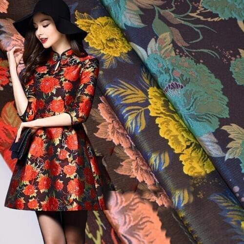 HLQON Free shipping brocade polyester jacquard flower fabric for felt patchwork sewing DIY women dress tissue bag cloth