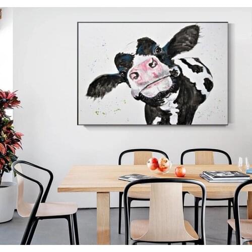Art Poster Animal Black And White Cow Canvas Oil Painting Art Canvas Painting Decoration Picture For Living Room No Frame