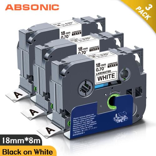 Absonic 3PCS TZe-241 Compatible for Brother P-touch Label Tape TZe241 TZ241 18mm Black on White Brother Label Printer LabelMaker