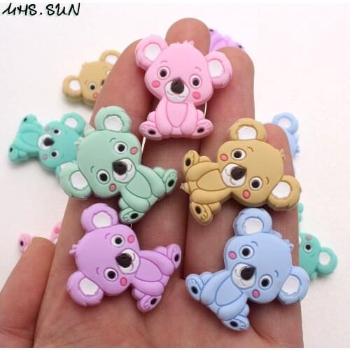 MHS.SUN 15PCS Koala Silicone Beads Baby Infant Teething Chewable Teether DIY Toy Food Grade Nursing Beads For Kids Necklace