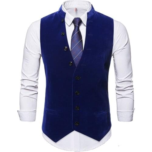 2021 Spring and Autumn High Quality Mens Solid Color Standing Collar Single Breasted Slim Business Leisure Suit Waistcoat