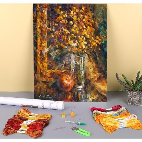Apple Wisdom Printed Canvas 11CT Cross Stitch Embroidery Set DMC Threads Painting Sewing Needlework Handicraft Room Package