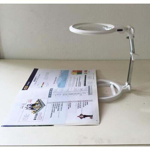 2 LEDs Magnifying Glass Light Stand Desktop Reading Magnifier Loupe 2X 6X Jewelry Fabric Scale Lamp Measure Glass Fresnel Lens