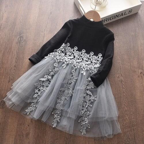 2020 New Autumn Mesh Girls Dress Kids Princess Dresses Long Sleeve Cute Applique Party Dress Girl Costume 2 6 Years Child Dress