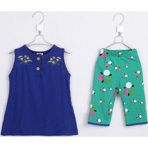 Summer New Korean Style Little Girls Dress Casual Floral Vest Childrens Clothing Sets Cotton Sleeveless Dress 1871