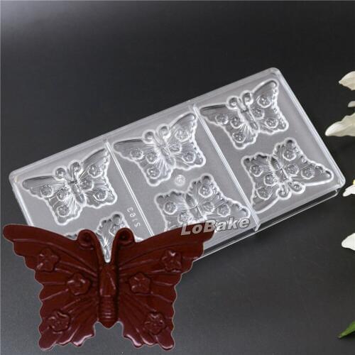 New Arrivals 6 cavities butterfly shape chocolate by PC Polycarbonate sugarcraft fondant baking mold for DIY bakery accessories